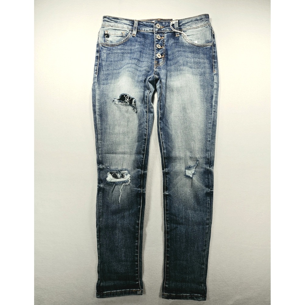 Kancan Distressed Skinny Jeans Medium Wash Button Fly KC5118D Size 5/26 NEW